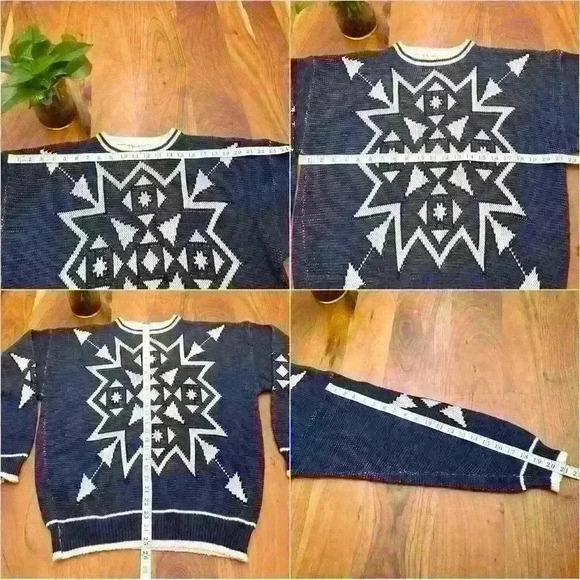 Vintage Oversized blue  & white crew neck sweater/Jumper. - Picture 10 of 10